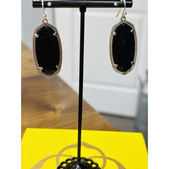 Kendra Scott Elle Black / Silver Dangle Drop Earrings - Picture 1 of 4
